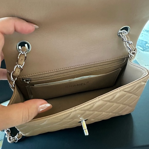FULL SET - CHANEL Classic Flap Brown / Tan Mini with Silver HW - Picture 6 of 11